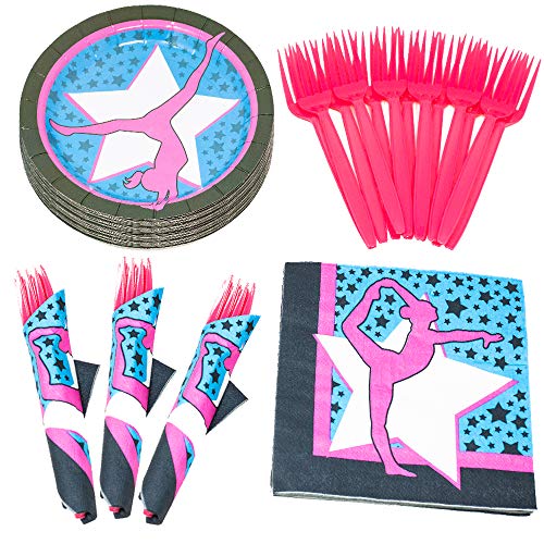 Gymnastics Party Plates. Blue Orchards Gymnastics Deluxe Party Packs