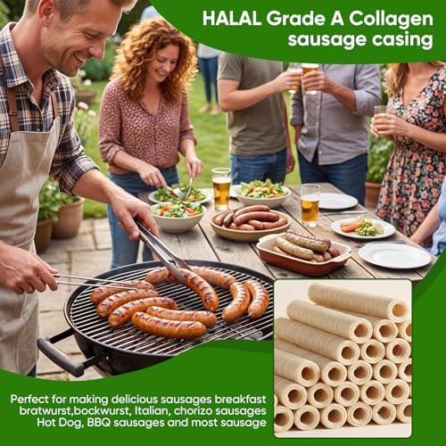 FAIRSKY HALAL Grade A Collagen Sausage Casings, Edible Drying Casing 15m/49ft Longer Length , 32mm/ 1 1/4'' for Flavorous Homemade Sausages, 1 Roll — view 6