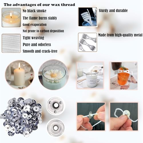 Image of Candle Wick Needle Kit Candle Wick Inserting Tool Mold Punch Needle with Hook & Eye, Large-Eye Needle for Candle Silicone Molds,Candle Wick Roll 200 Ft 24 Wick Spool,Threader,Wick Holders