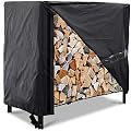 Skyour Firewood Log Rack Cover 4ft / 8ft Heavy Duty Waterproof Wood Pile Cover Outdoor Patio Garden Fireplace Firewood Log Holder Cover Fire Wood Rack Storage Covers (600D Oxford Fabric-4FT)