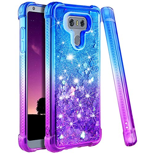 Ruky Case Compatible with LG G6, Gradient Quicksand Series Glitter Bling Sparkly Flowing Liquid Floating Soft TPU Bumper Reinforced Corners Women Girls Cute Case Compatible with LG G6 (Blue Purple)