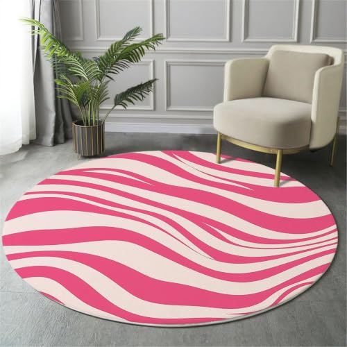 Tapis rond rétro 80cm lavable rose blanc pour chambre enfant et salon - 2