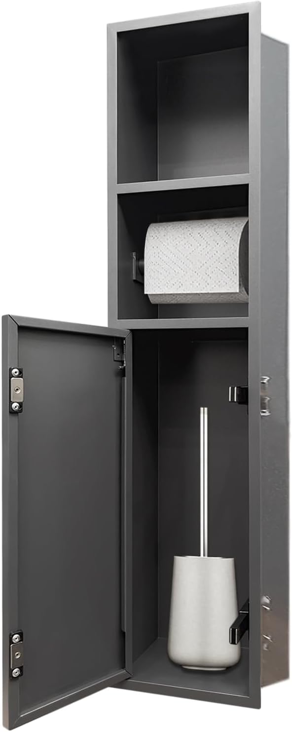 OKYSHDF Recessed Toilet Paper Holder, in Wall Toilet Brush Holder with Storage, Stainless Steel Tissue Paper Roll Dispenser for Bathroom Remodel Kitchen Hotel (Gray, 7″x4.9″x31.5″)