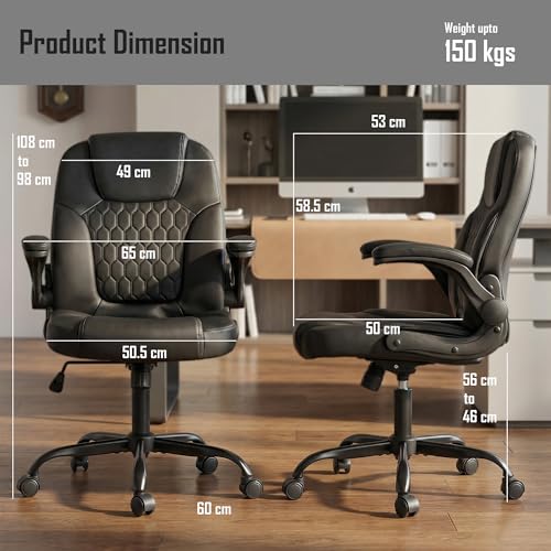 Image of DROGO Aurum Ergonomic Office Chair for Work from Home | Computer Chair for Study | PU Leather Executive Boss Chair with Flip-Up Armrest, Wide Cushion Seat (Black)