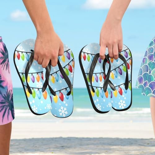 Christmas Light Bulbs Snow Blue Womens Flip Flops Beach Sandals Casual Thong Shower Slippers Non Slip Water Sandals shoes L4