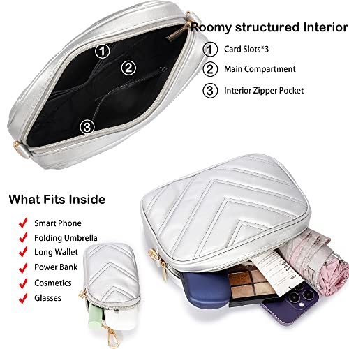 Image of Herald Quilted Small Crossbody Bag with Coin Pouch for Women | Lightweight, Vegan Leather, Trendy Style, Detachable Mini Pouch, 2 Size Cross Body Handbags with Wide Strap for Daily Travel