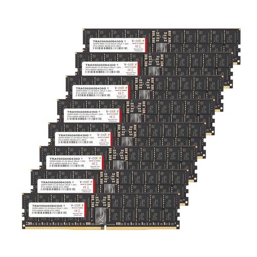 V-Color DDR5 768GB (96GBx8) 6000MHz CL36 6Gx4 2Rx4 OC R-DIMM (Overclocking ECC Registered DIMM) 1.25V Memory Ram for WRX90 Workstation (AMD Expo) (TRA596G60D436O)