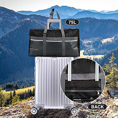 CAMPMAX 75L Extra Large Duffle Bags for Men and Women, Sturdy Oxford Lightweight Foldable Travel Duffel Bag 25x12x15 Inches, Black