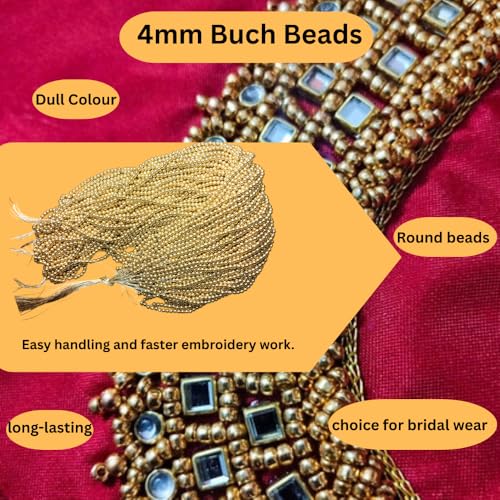 Image of (4mm, Pack of 1 Bunch) Aari Gold Bunch Beads for Embroidery Work, Jewellery Making, Arts and Crafts Kids DIY Making (1, 4mm)