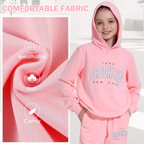Image of Kids Girls Outfits 2 Piece Letter Print Hoodie Sweatshirt and Jogger Sweatpants with Pockets Clothing Sets for Girls