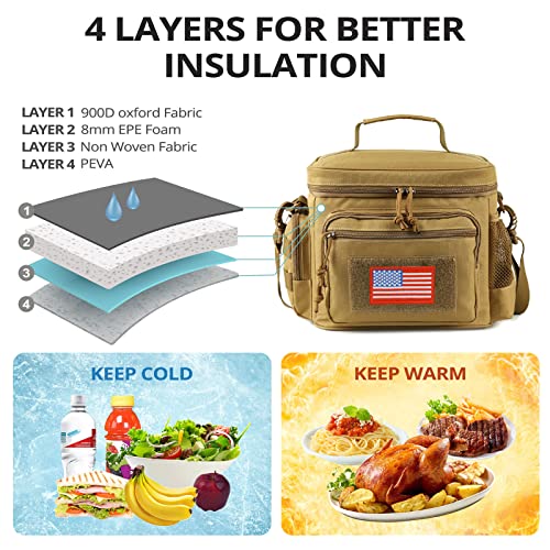 Atripack Lunch Box For Men, Tactical Lunch Bag Molle Webbing Leakproof Insulated Large Lunch Cooler Women Adult Meal With Adjustable Shoulder Strap Durable Lunch Pail (Brown) #TOP3