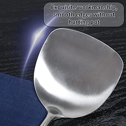 Newness Wok Spatula, [Rustproof, Durable] 304 Stainless Steel Spatula Turner Flexible Spatula with Heat Resistant Wooden Handle, Cooking Shovel Ladle for Eggs, Pancakes, Omelet, Burger and Other Foods