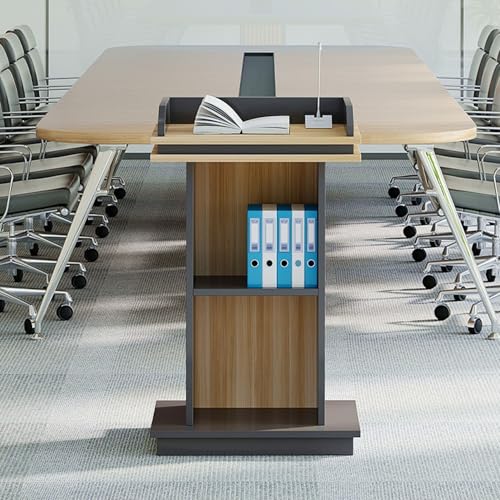 Atril portátil para hablar en público con ruedas y mesa de madera 8