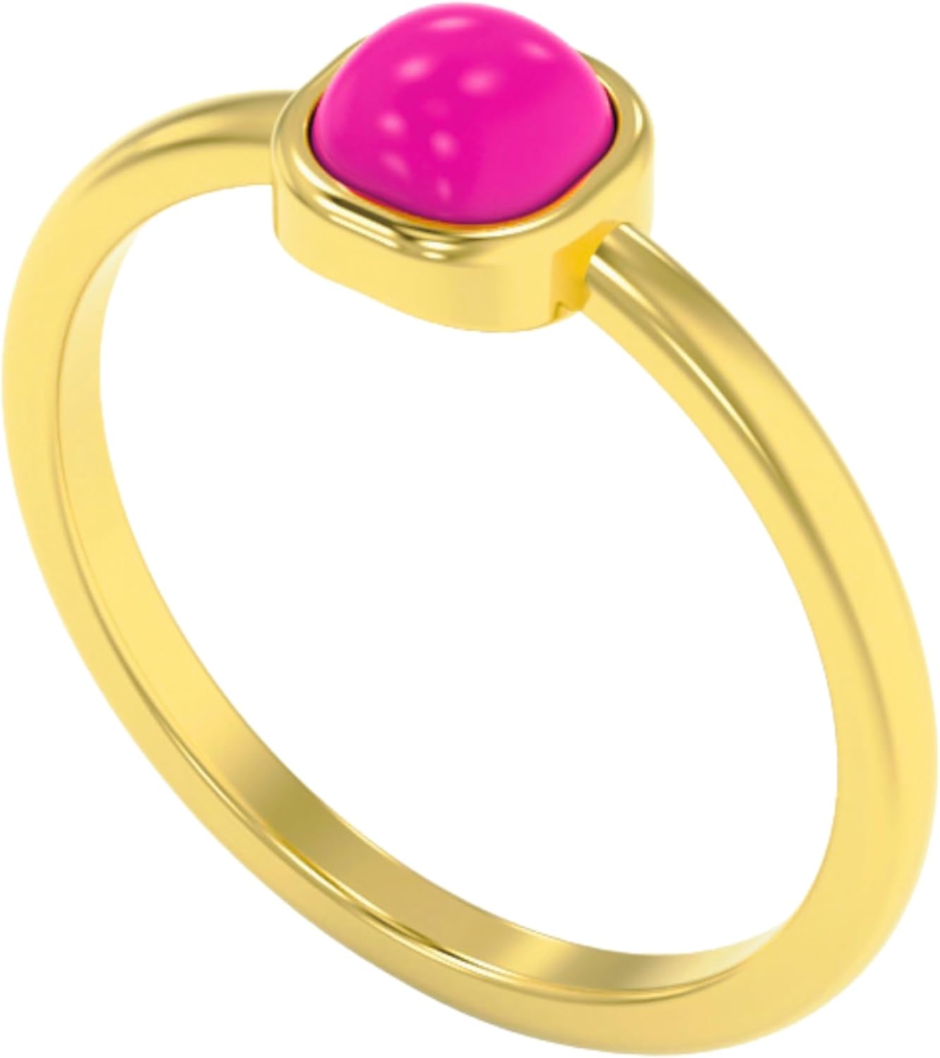 Dainty Gemstone Ring for Women – 925 Sterling Silver 18K Gold Plated Square Shape Minimalist Stacking Ring, Trendy Gold Statement Ring for Everyday Wear