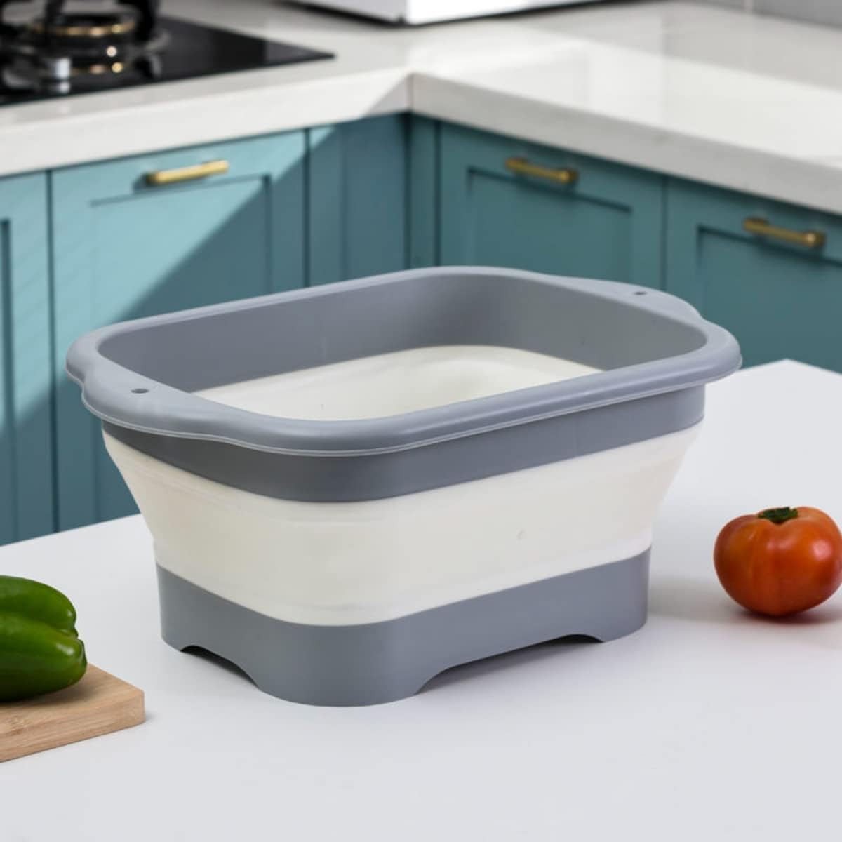 BeyondNice Collapsible Dishpan with Draining Plug - Foldable Washing Basin - Portable Dish Washing Tub - Space Saving (Yellow)