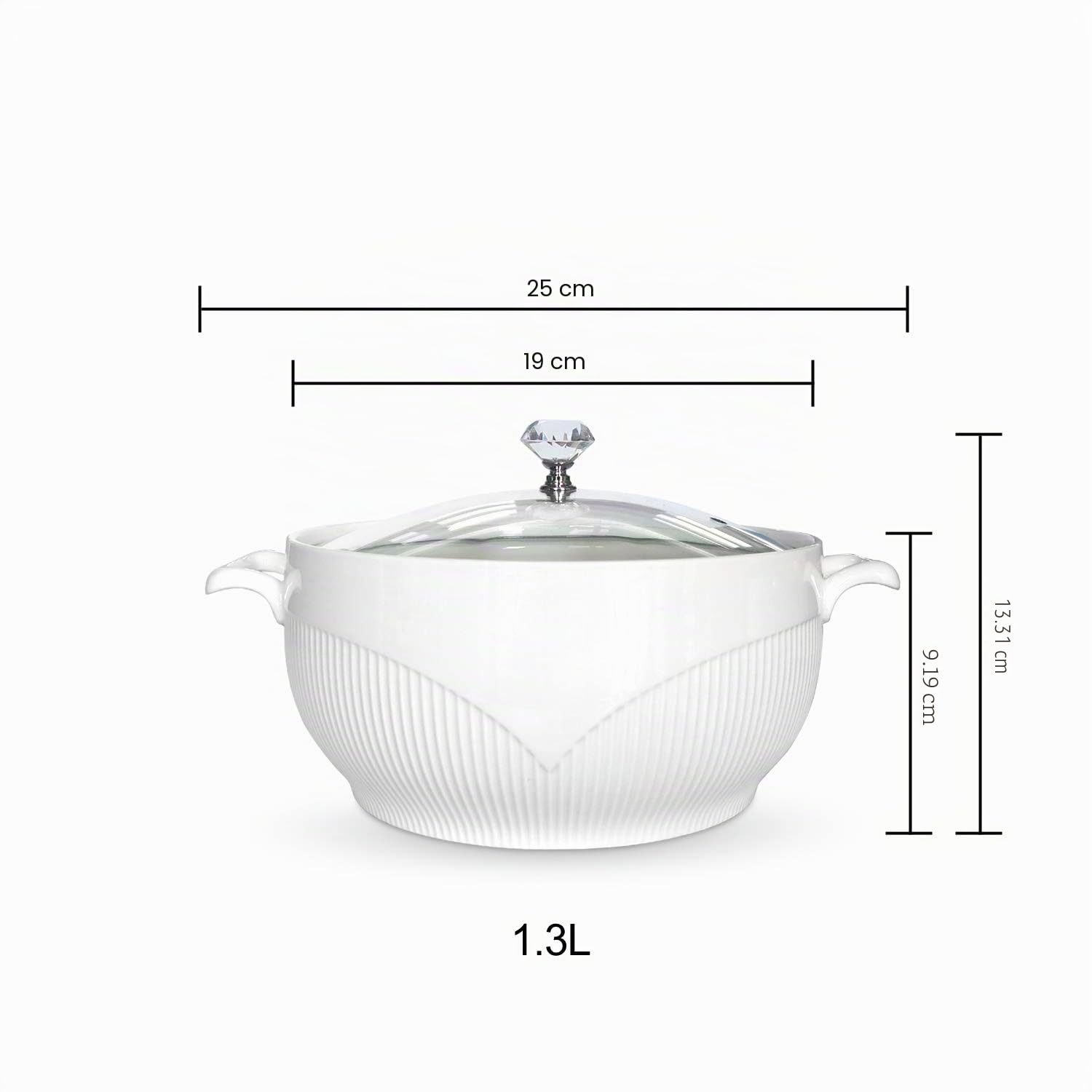 ABHOME Sopera de porcelana con tapa de cristal transparente para sopa de cerámica para restaurante, hogar, cocina, decoración blanca, bonita olla (1,3 L)