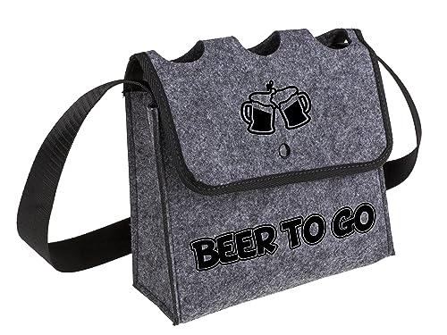 MIJOMA Bierträger Deluxe – Stilvolle Umhängetasche für 3 Flaschen, Filz, Bedruckung, für Vatertag & Junggesellenabschiede, 0,33l/0,5l, robust & schick (Beer to Go)