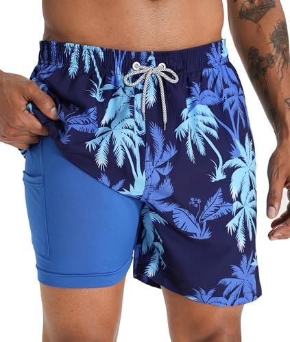 Image of APTRO Men's Swim Trunks with Compression Liner 5 Inch Bathing Suit Beach Swimsuits