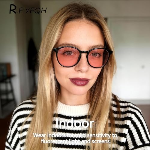 Image of Fluorescent-41 Pink Tinted Blue Light Blocking Glasses for Migraine, Light Sensitivity, Photophobia JF5002