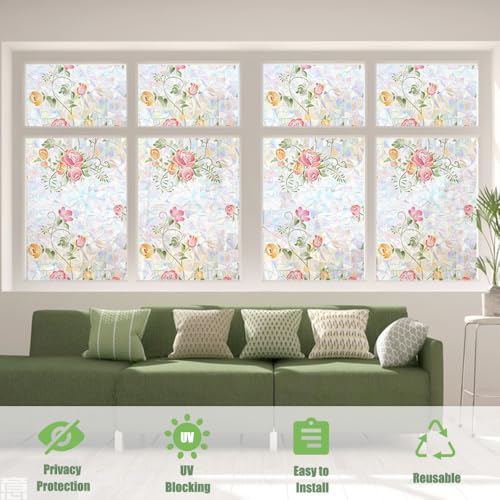 Vinilo decorativo para ventana con diseño floral rosa 40x16 cm miniatura 3