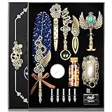 CunMei Quill Pen Ink Set with Wax Seal,Feather Quill Pen, a Collision of Punk and Retro Styles, both Calligraphy Pen Set and Wax Seal Stamp Kit, Suitable for Calligraphy Lovers of All Ages (Blue)
