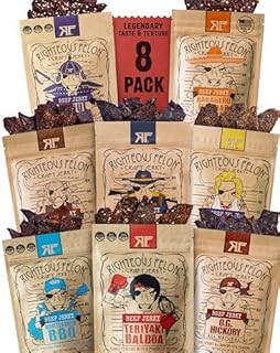 Righteous Felon Beef Jerky Variety Pack | Gluten Free Beef Jerky Snack Packs for Adults | High Protein, Keto-Friendly, Low Sugar | Made with Premium Meats | Gifts for Men | Sampler 8 Pack