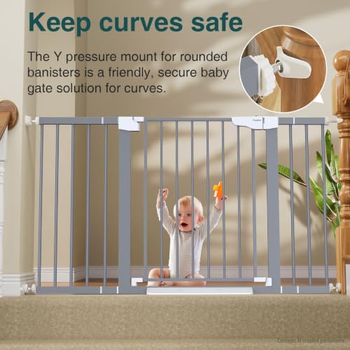 Cumbor 29.7-54.2" Wide Baby Gate, Auto-Close Dog Gate Indoor Gray | Dual Lock Pet Gates Stairs & Doorways, No Drilling Pressure Mounted Safety Gate for Kids, Easy Walk Through Safety Gate - Image 4