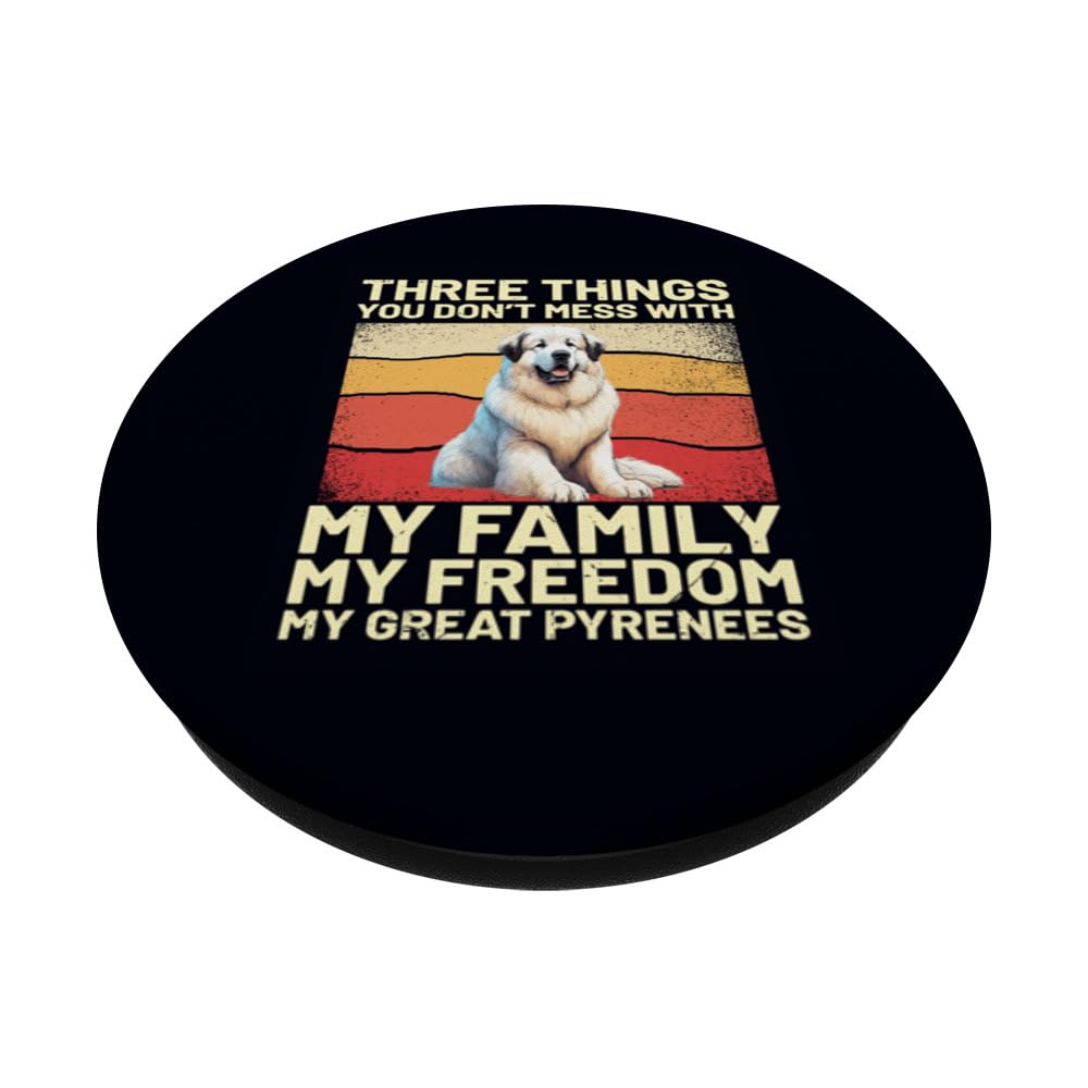 My Family My Freedom My Great Pyrenees Funny Retro Dog Owner PopSockets Swappable PopGrip, Black - Image 2