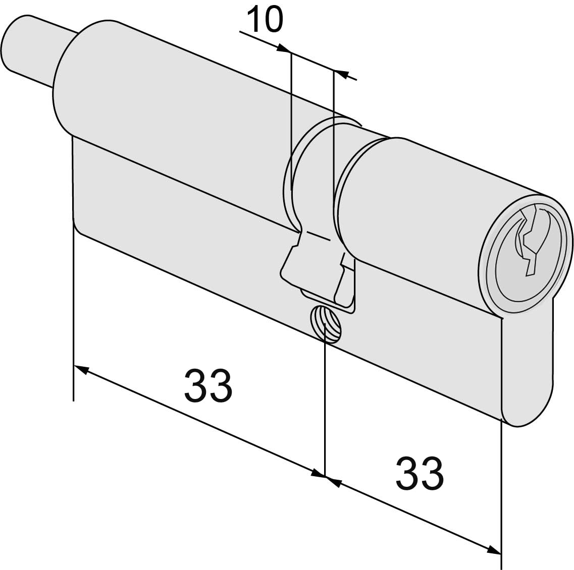CISA 10G30210012; European Cylinder C2000; Nickel Plated Brass; 33/33 mm; Ready for Knob Assembly, Nickel-plated Brass - Image 3