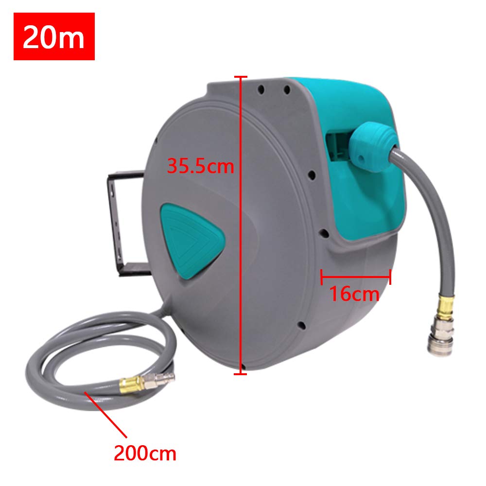 YRHome Enrollador automático de manguera de aire comprimido de 20 m, conexión de 1/4 pulgadas, para estaciones de reparación de coches, color gris
