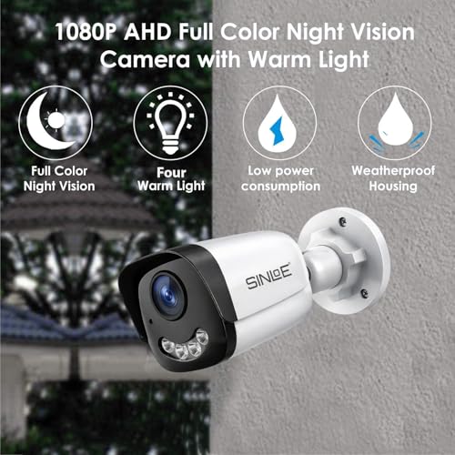 Image of SINLOE Wired 2 MP Color Night Vision Day /Night 24 Hour Full Color Vision 1080P Full HD AHD Weatherproof Bullet Outdoor CCTV Compatible for All 2MP and Above AHD Supporting DVRs, 1 Unit