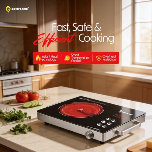 Image of Premium Fusion Glow 2200 Watt Touch Panel Infrared Induction Cooktop with Preset Cooking Functions | Use with All Utensils | 1 Year Warranty | Radiant | Stainless Steel