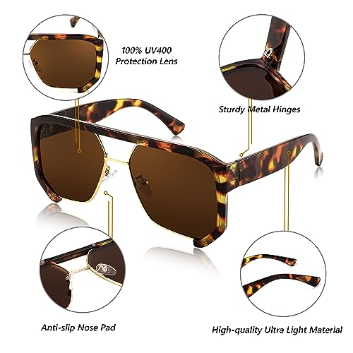 Image of FEISEDY Men Women Sunglasses Aviator, Square 70s Frame, Vintage Retro Trendy UV400 Sun Glasses B2398