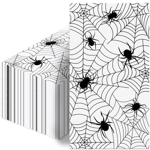 100 servilletas de Halloween con diseño de telarañas, servilletas de papel desechables para cóctel, servilletas decorativas para cena, decoración de fiesta de cumpleaños