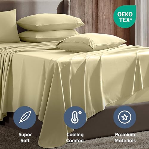 Image of Nestl Extra Deep Twin XL Sheet Set - 4 Piece Breathable & Cooling Sheets - Hotel Luxury Bedding Set with 18-24 Inch Extra Deep Pockets - Easy Fit - Super Soft, Wrinkle Free & Comfy - Vanilla Yellow