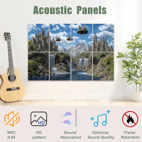 8 Pack Paneles Acústicos Artísticos Absorbentes de Sonido con Diseño 3D, Auto-Adhesivos para Estudios de Grabación y Oficina, 48"x32" miniatura 3