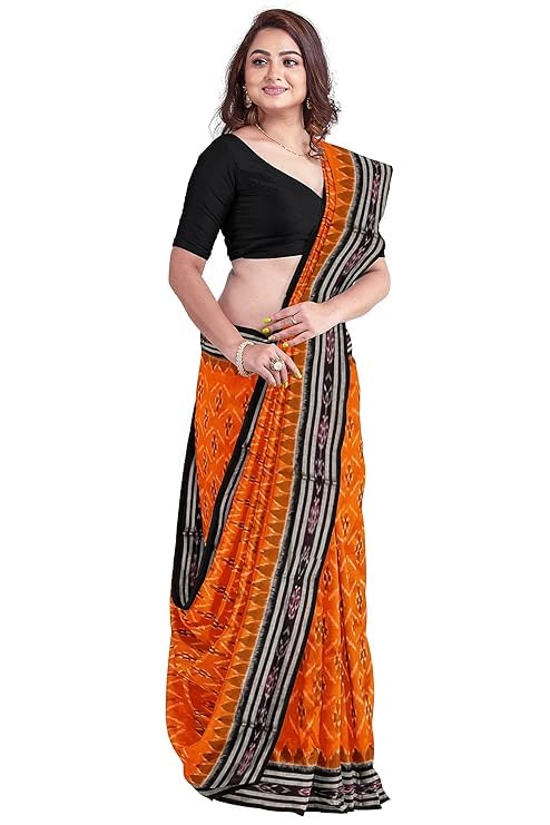 Image of Ikat Women's Cotton Saree, Handmade Pure Cotton Khandua Saree, Ikkat Orissa Traditional Handloom Saree Without Blouse