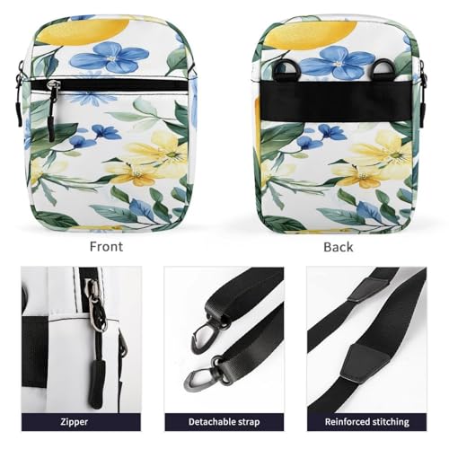 Lemon Leaves And Wild Flowers Cute Crossbody Bag Messenger Shoulder Bags with Adjustable Strap3