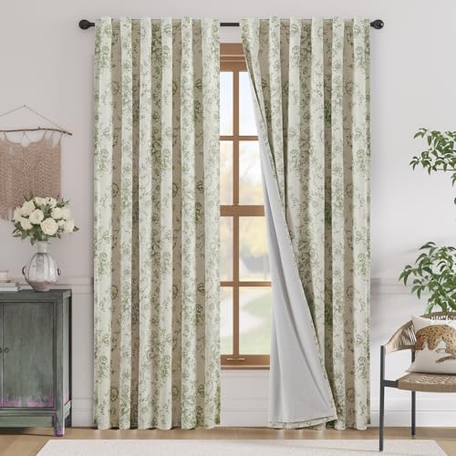 jinchan Blackout Floral Curtains for Living Room Bedroom Linen Blend