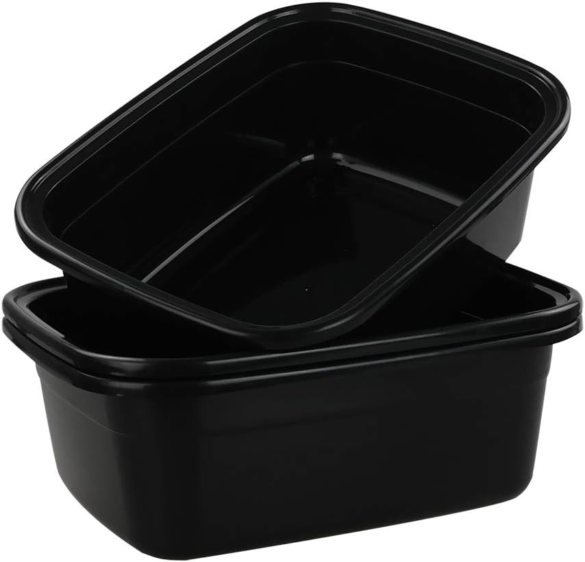 Lesbye 4Pack Large Washing Up Bowls, Plastic Bus Tub, Black Shallow