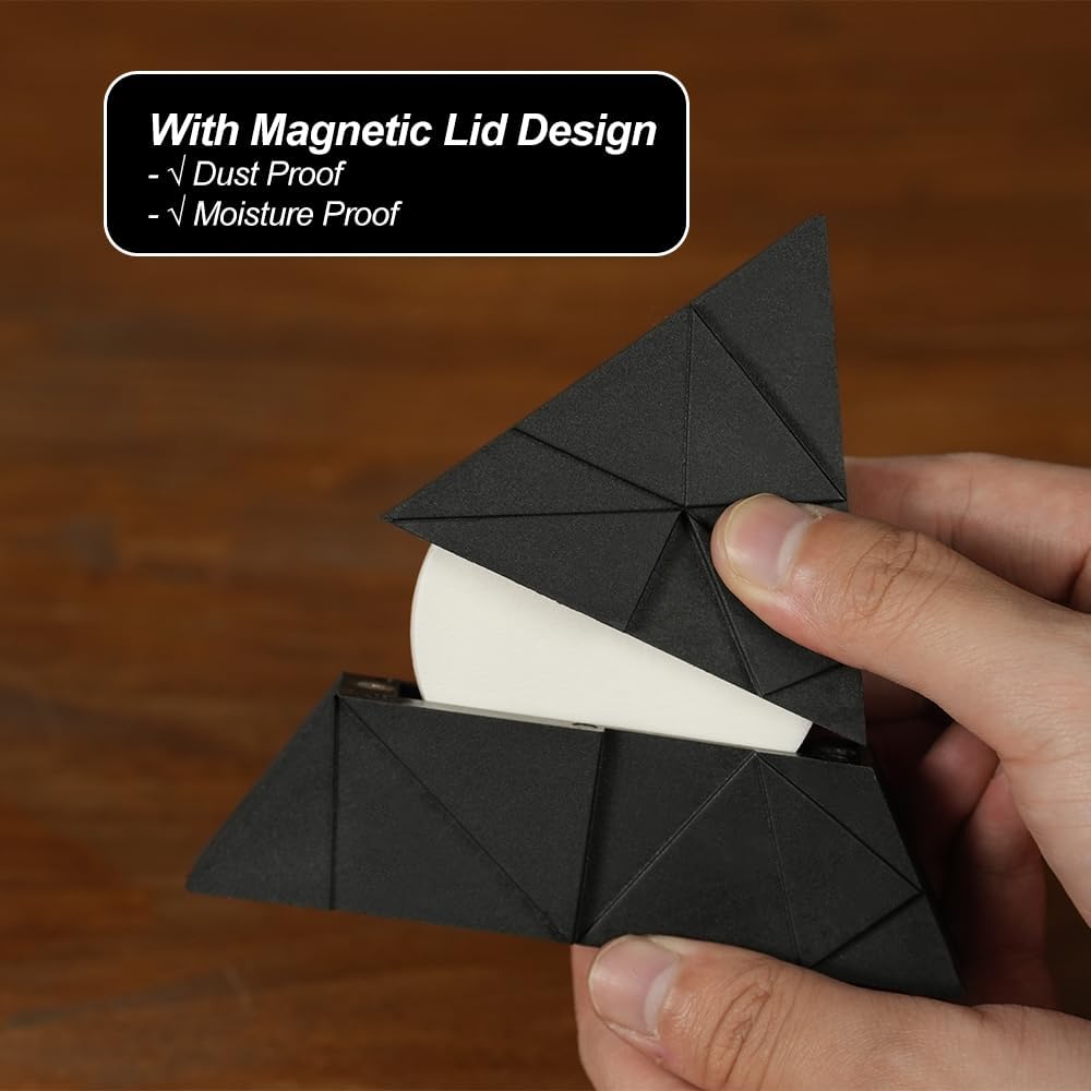 Espresso Paper Filters Storage Holder - CAFEMASY Triangle Coffee Filter Container with Lid Compatible with Aeropress Standard Filters and Espresso Filters