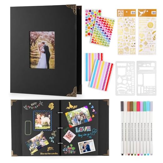 DazSpirit Ringbuch Fotobuch, Fotoalbum Zum Selbstgestalten Schwarz Album Aus Karton, Für 160 Bilder,Scrapbook Mit 60 Seiten,Inkl.10 Metallic Farbmarker,Gästebuch Für Geburtstag Und Hochzeit