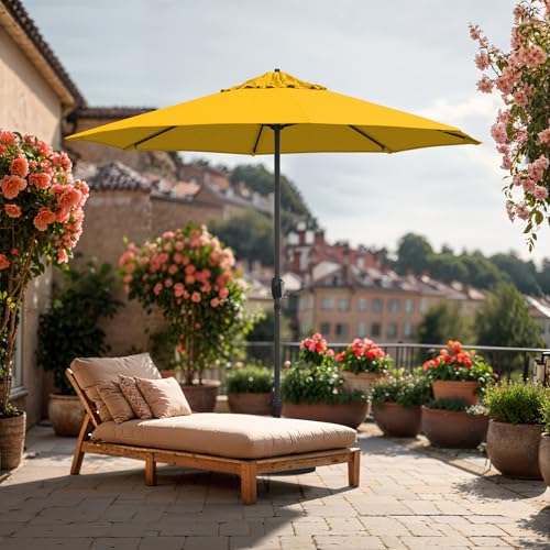 Image of California Umbrella 8-Year Protection 9 Ft Outdoor Patio Umbrella, Solstice Fade-Resistant Fabric, Auto-Tilt, Heavy Duty Aluminum Frame, 8 Reinforced Ribs for Pool or Deck, Bronze Pole