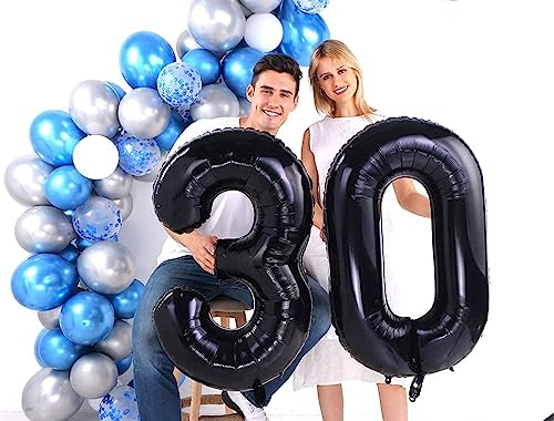 Image of Rozi Decoration 30 Number Black 32 Inch Foil Balloons for Birthday Decorations, Happy Anniversary Decorations, Graduation Party Decor, Achievement Celebration Pack of 2 Pcs