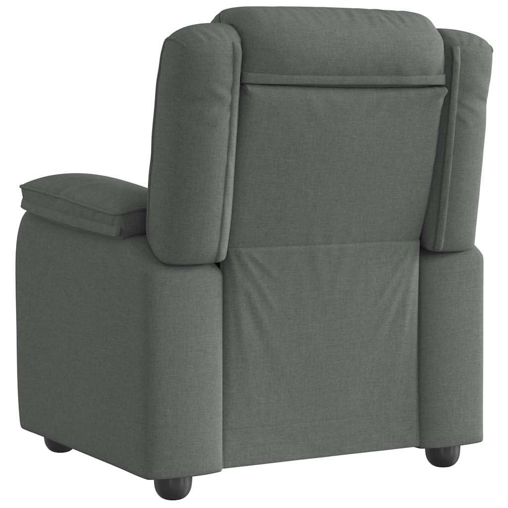 Fotel relaksacyjny, ciemnoszary, materiał z regulowanym oparciem i podnóżkiem, ergonomiczny fotel z podłokietnikami, drewniana metalowa rama, fotel wypoczynkowy do salonu, biura, czytania