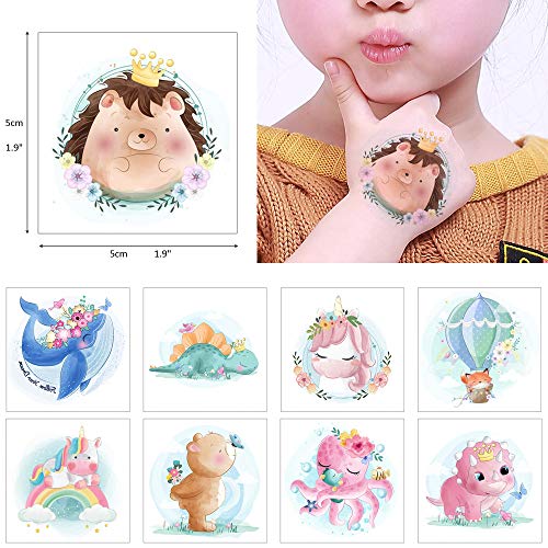 Glaryyears Watercolor Animals Temporary Tattoo For Kids, 30-Pack Fake Tattoos Stickers, Unicorn Flamingo Dinosaur For Girls Boys Children, Fun For Body Face Hand Arm Party Supplies Favor #TOP3