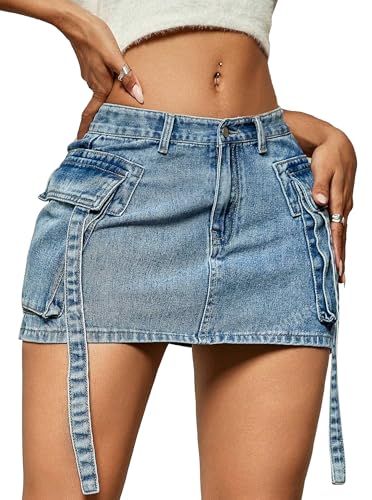 Denim Skort for Women High Waisted Asymmetrical Wrap Jean Skorts A-Line Stretchy Skinny Cargo Mini Skirts3
