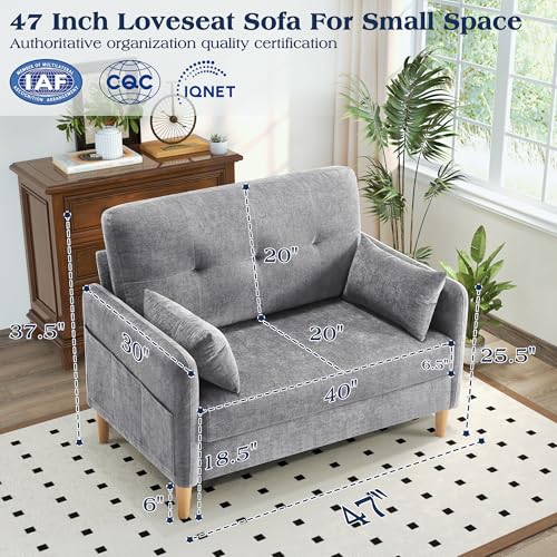 Image of Hanherry Loveseat Sofa, 47 inch Small Couch for Living Room, Comfy Chenille Fabric Love Seat for Bedroom with Throw Pillow,Removable Cushion Cover,Couches for Small Space,Apartment,Dorm
