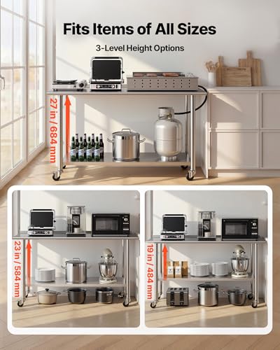Image of VEVOR Stainless Steel Work Table, 24x60 Inch Food Prep Table with Backsplash, Commercial Kitchen Workstation with Adjustable Undershelf, Metal Heavy Duty Utility Worktable, for Restaurant Home Outdoor
