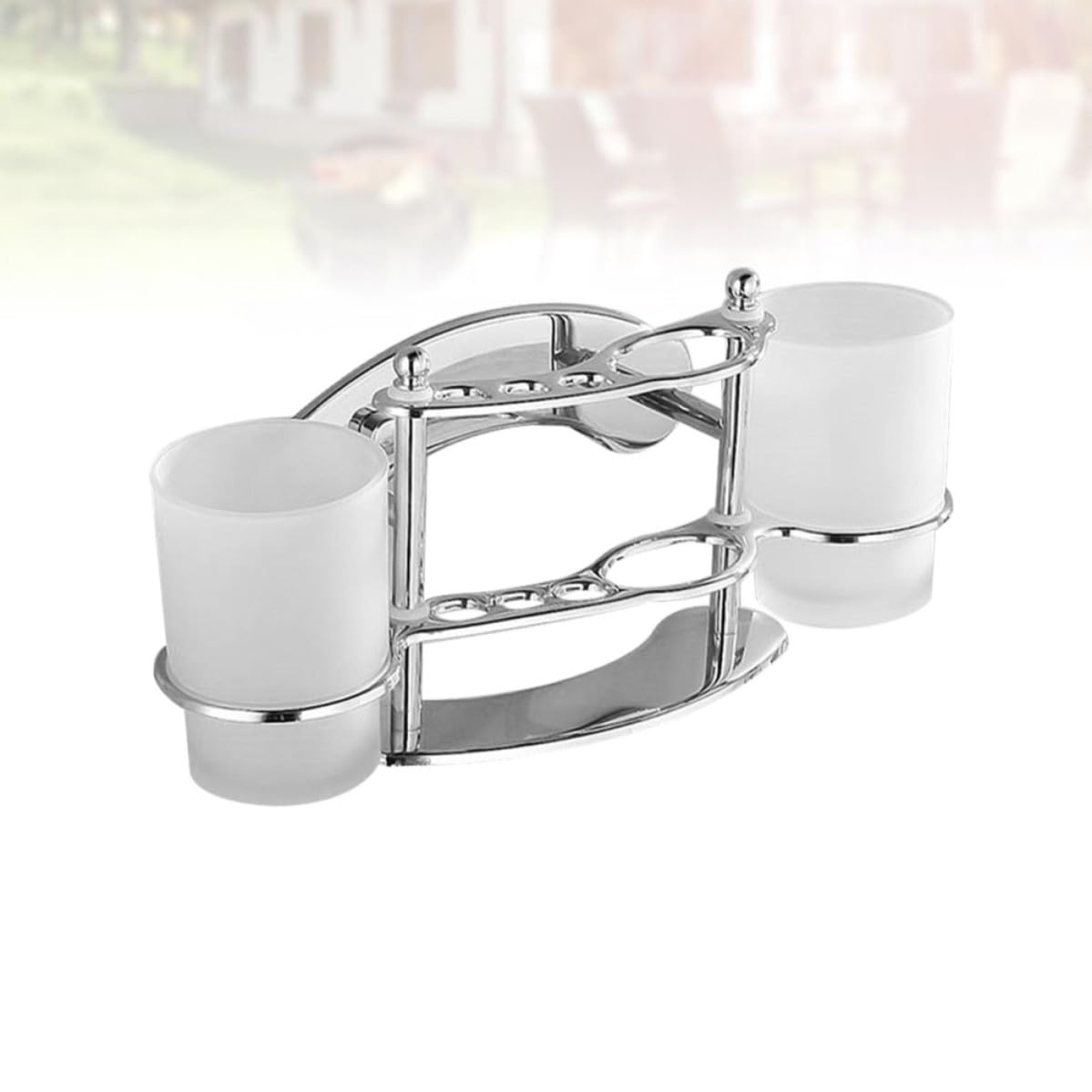 Soporte Portavasos de Acero en Dientes de Cepillos Inoxidable para Vaso de Vidrio Doble, Montado Pared Funcional y Resistente para Baño